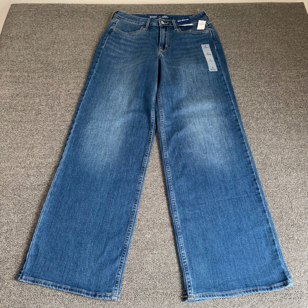 Old Navy Wow Wide Leg Jeans High Rise Medium Wash Blue Denim Womens 6 Streetwear